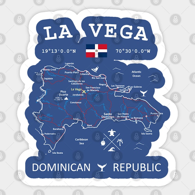 La Vega Dominican Republic Flag Travel Map Coordinates GPS Sticker by French Salsa